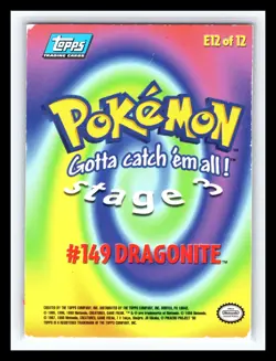 💥 DRAGONITE Topps Pokemon First Movie Holo Foil Stage 3 # E12 of 12 Blue Logo - Image 2
