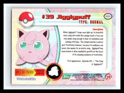 💥 JIGGLYPUFF 1999 Topps Pokemon TV Non Holo Animation 1st Print Blue Logo # 39 - Image 2