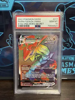 💎PSA 10💎 Rayquaza VMAX Pokemon Evolving Skies Rainbow Secret Rare Card 217/203 - Image 1