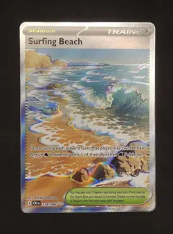 Surfing Beach 114 Chaos Rising Pokemon card - Image 1