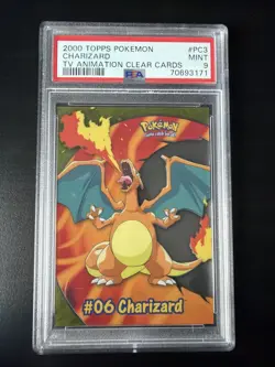 2000 TOPPS POKEMON TV ANIMATION CLEAR CARDS #PC3 CHARIZARD PSA 9 - Image 1