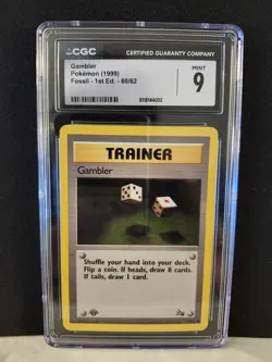 Gambler 60/62 Fossil Set 1999 CGC 9 Mint Pokemon Trainer Card WOTC Vintage - Image 1