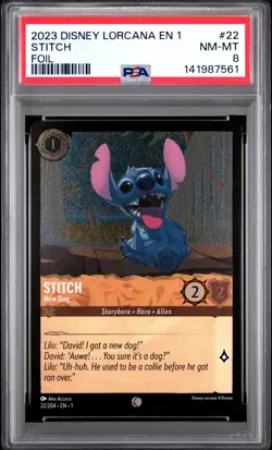 2023 DISNEY LORCANA EN 1-THE FIRST CHAPTER FOIL #22 STITCH - NEW DOG PSA 8 - Image 1
