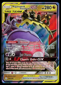 Pokemon Card - Naganadel & Guzzlord GX Cosmic Eclipse 158/236 Holo GX Rare - Image 1