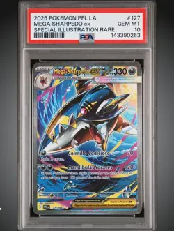 2025 POKEMON PFL EN-PHANTASMAL FLAMES #127 MEGA SHARPEDO EX PSA 10 Spanish - Image 1