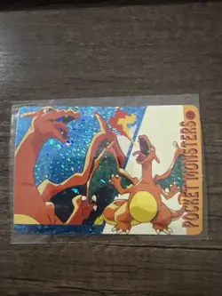 1999 Vintage Pocket Monsters Vending Prism - Charizard Classic Pose Blueholo #11 - Image 1