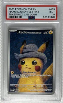 2023 Pokemon x Van Gogh Pikachu Grey Felt Hat #085 Black Star Promo PSA 9 Mint - Image 1