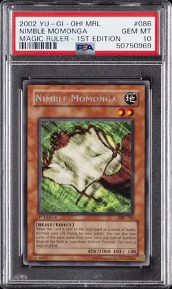 2002 YU-GI-OH! MRL-MAGIC RULER 1ST EDITION #086 NIMBLE MOMONGA PSA 10 - Image 1