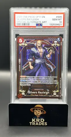 2025 One Piece OP11 EN Special Alternate Art #005 Silvers Rayleigh PSA 10 - Image 1