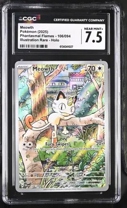 CGC 7.5 NM+ Meowth 106/094 Phantasmal Flames Pokemon Card Holo - Image 1