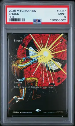 2025 MTG MARVEL'S SPIDER-MAN: SOURCE MAT FOIL #0027 SHOCK PSA 9 - Image 1