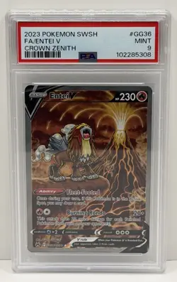 🔥2023 POKEMON SWORD & SHIELD CROWN ZENITH #GG36 FULL ART/ENTEI V PSA 9 MINT!🔥 - Image 1