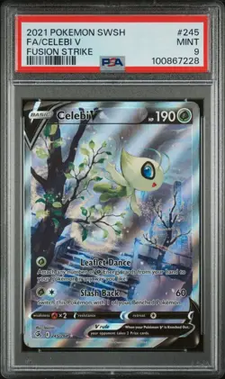 PSA 9 MINT 2021 POKEMON SWORD & SHIELD FUSION STRIKE 245 FULL ART/CELEBI V - Image 1
