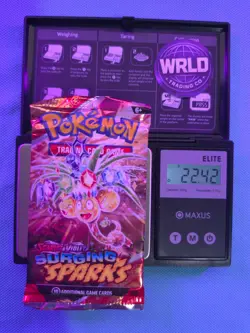 Weighed 22.42g Pokemon TCG Surging Sparks Booster Pack Sealed Heavy Weight - Image 1