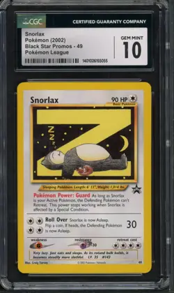 Pokemon CGC 10 Gem Mint WotC League Promo Rare Snorlax #49 - Image 1
