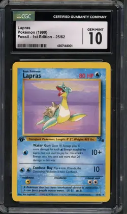 Pokemon CGC 10 Gem Mint 1st Ed. Fossil Rare Lapras 25/62 - Image 1