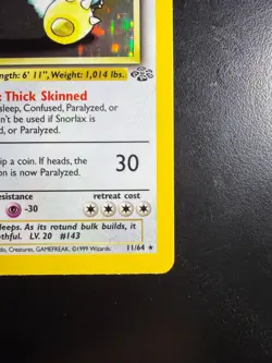 1st Edition Snorlax 11/64 Jungle 1999 Holo Rare WOTC Pokemon Card TCG (LP) - Image 5