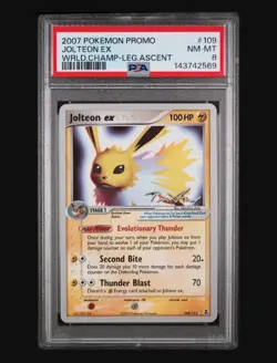 2007 Pokemon Card Jolteon ex 109/113 PSA 8 MINT World Champion Promo NEW CERT - Image 1