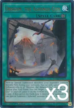 3X Yugioh Obsidim, the Ashened City MP25-EN176 Ultra Rare 1st Edition NM - Image 1