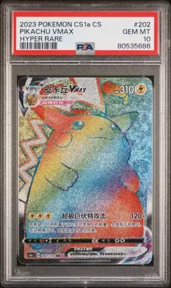 Pokemon TCG S-Chinese Pikachu VMAX 202/135 CS1aC HR Rainbow Art Holo PSA 10 - Image 1