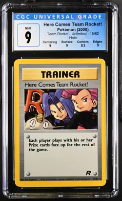 CGC 9 MINT Here Comes Team Rocket! 2000 Team Rocket 15/82 Holo Pokemon - Image 1