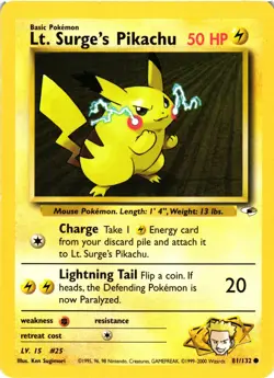 Pokemon TCG Lt. Surge's Pikachu 81/132 Common Gym Heroes Unlimited LP - Image 1