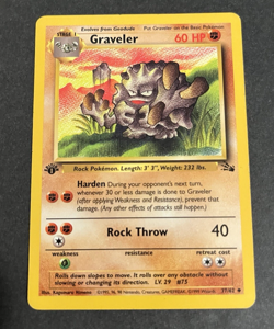 Graveler 37/62 1st Edition NM Uncommon Fossil Pokemon Card 1999 Free Shipping - Image 1