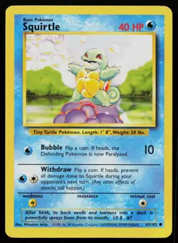 SQUIRTLE 63/102 COMMON BASE SET UNLIMITED POKEMON MP - Image 1