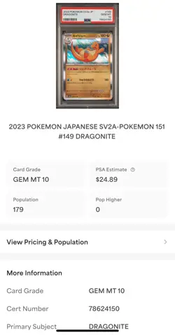PSA 10 2023 POKEMON JAPANESE SV2A-POKEMON 151 #149 DRAGONITE - Image 3