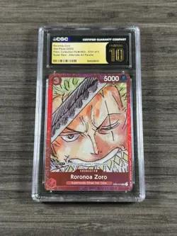 One Piece TCG Roronoa Zoro Promo SR CGC 10 Pristine, Premium Film Red ST01-013 - Image 1