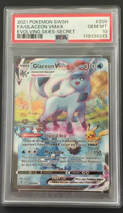 Pokemon Glaceon VMAX #209/203 SWSH07: Evolving Skies PSA 10 GEM MINT - Image 1