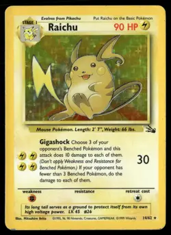 Raichu 14/62 Holo Rare Fossil Pokemon MP - Image 1