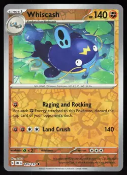 Whiscash 109/197 Uncommon Obsidian Flames Pokemon Reverse Holo Near Mint - Image 1