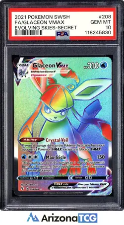 Pokemon 2021 Glaceon VMAX 208/203 Rainbow SR Evolving Skies GEM MINT PSA 10 - Image 1