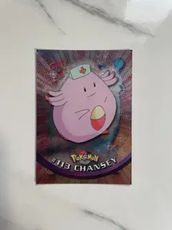 Chansey #113 Topps TV Animation Pokemon Blue Logo LP HOLO Silver Foil - Image 1