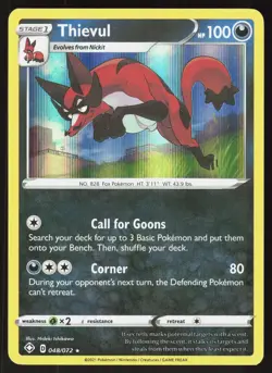Thievul 048/072 Holo Rare Shining Fates Pokemon Holo Near Mint - Image 1