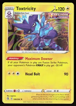 Toxtricity 108/264 Holo Rare Fusion Strike Pokemon Holo Lightly Played - Image 1