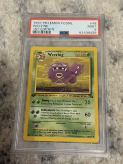 First Edition 1999 Pokemon Fossil 45/62 Weezing PSA Mint 9 - Image 1