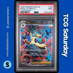2025 POKEMON MEGA EVOLUTION #160/132 MEGA LUCARIO EX FULL ART ULTRA RARE PSA 9 - Image 1