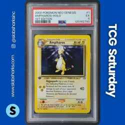 2000 POKEMON NEO GENESIS 1ST EDITION #1/111 AMPHAROS HOLO RARE PSA 5 - Image 1