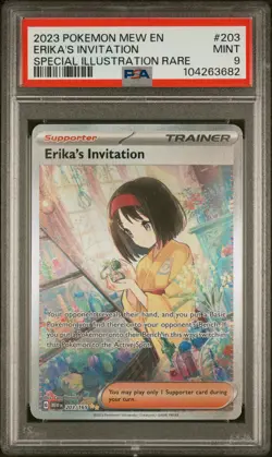 2023 POKEMON MEW EN-151 SPECIAL ILLUSTRATION RARE #203 ERIKA'S INVITATION PSA 9 - Image 1