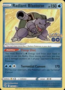 Radiant Blastoise 018/078 Radiant Rare Pokemon GO Pokemon Near Mint - Image 1