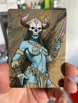 Magic MTG Altered Painted Swamp Bone Queen Anime Girl by white_alters - Image 4