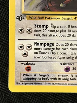 Pokemon Tauros 47/64 (1st Edition) Jungle *Near Mint* Never Played Card - Image 2