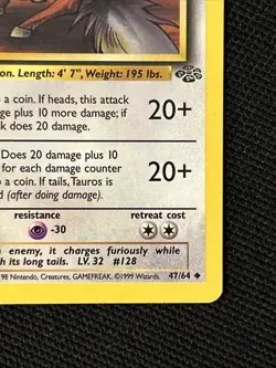 Pokemon Tauros 47/64 (1st Edition) Jungle *Near Mint* Never Played Card - Image 5
