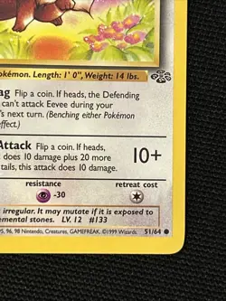 Pokemon Eevee 51/64 (1st Edition) *Near Mint* Jungle ‘Never Played Card’ - Image 5