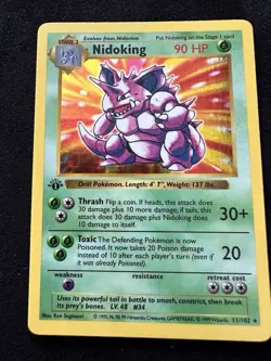 Pokemon Card Nidoking Holo 11/102 1st Edition Shadowless Base Set LP - Image 1