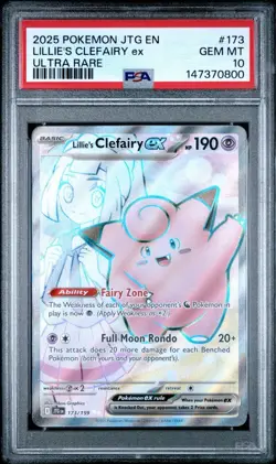 2025 POKEMON JTG EN-JOURNEY TOGETHER ULTRA RARE #173 LILLIE'S CLEFAIRY EX PSA 10 - Image 1