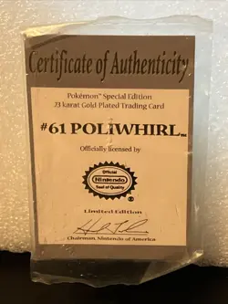 Vintage POLIWHIRL BK Pokemon 23k Gold Plated Card & Certificate of Authenticity - Image 4
