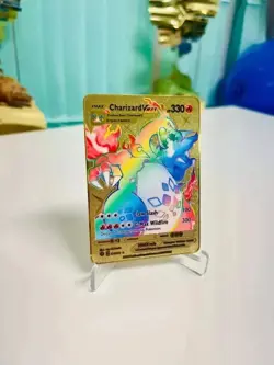 Charizard VMAX Rainbow Pokemon Gold Metal Card Collectible Gift Display - Image 1